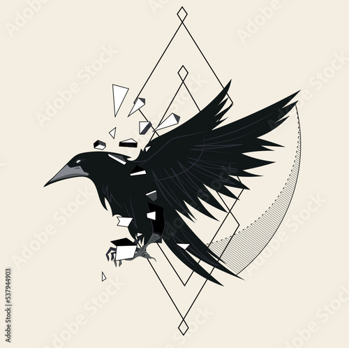 Sketch of flying raven. Hand drawn illustration converted to vector. Vector illustration