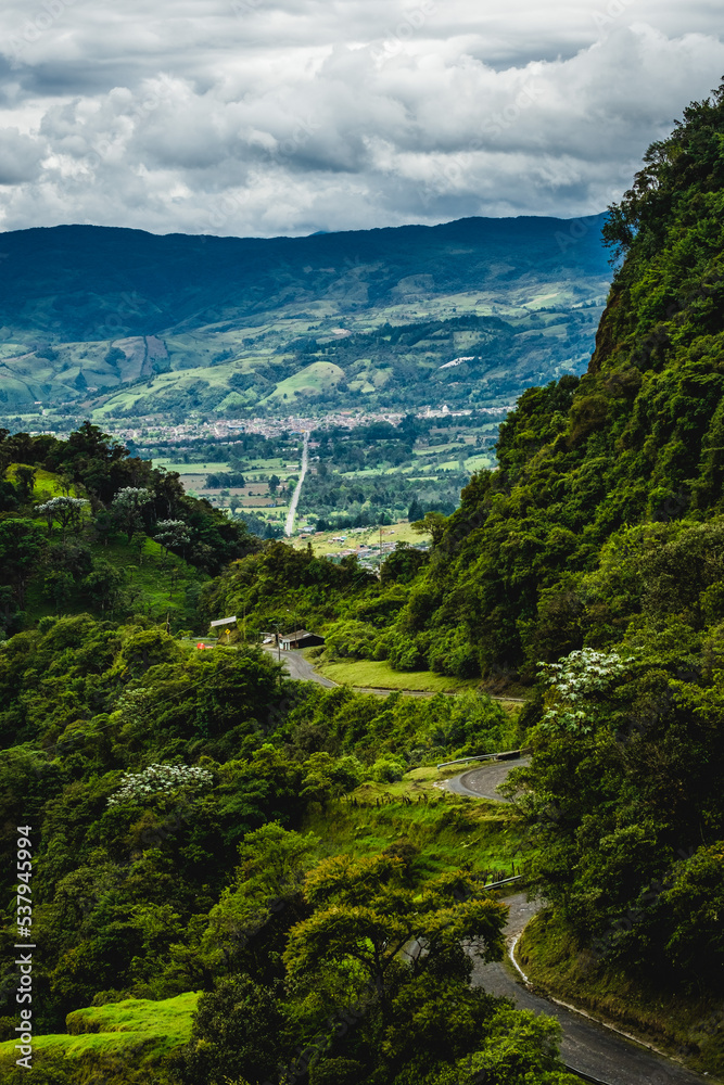 Obraz premium Trampoline of Death Road Colombia South America most dangerous road andes mountains connecting pasto city 