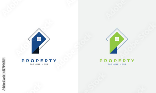 Letter P with property home icon logo design, real estate vector logo design
