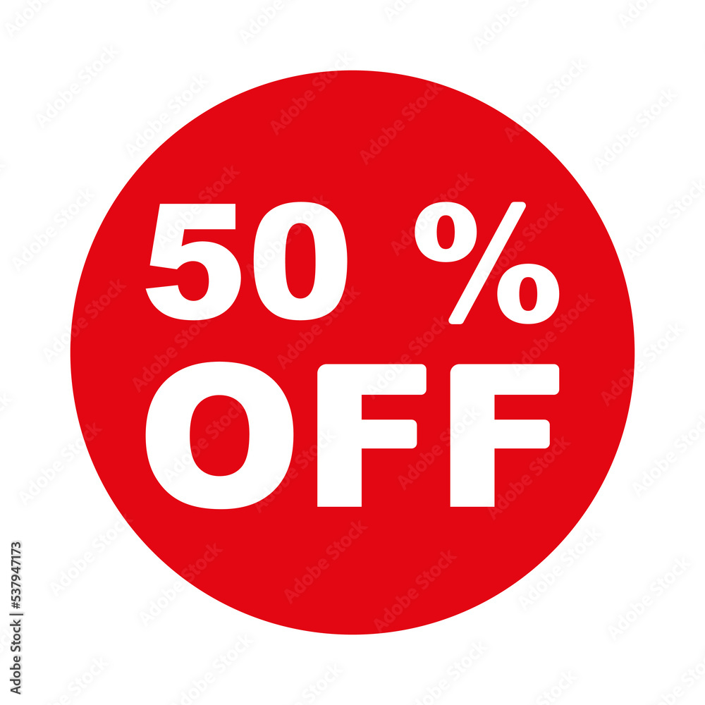 50% off sign on red background 50% off sign on red background