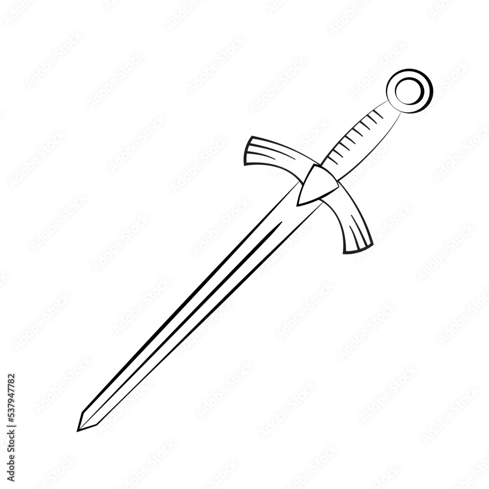 A hand drawn sword on a white background. isolated vektor graphic