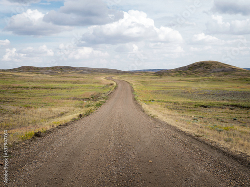 A gravel road through the grasslands. photo