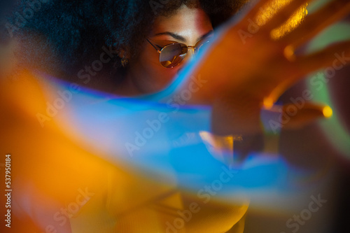 African American model under bright light