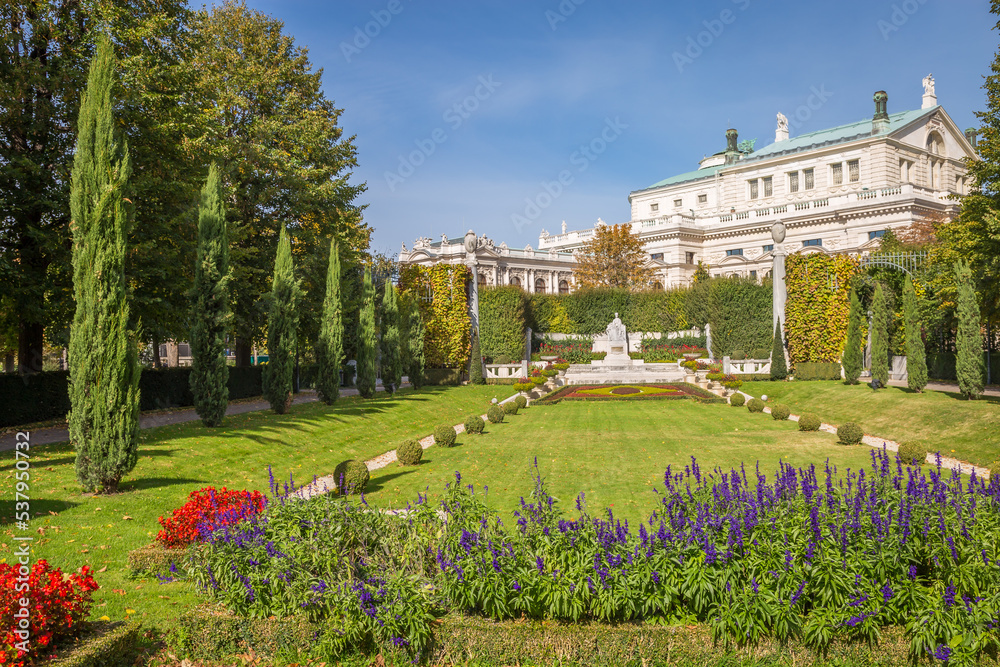 Volksgarten park and Burg theatre in Vienna at sunny springtime, Austria