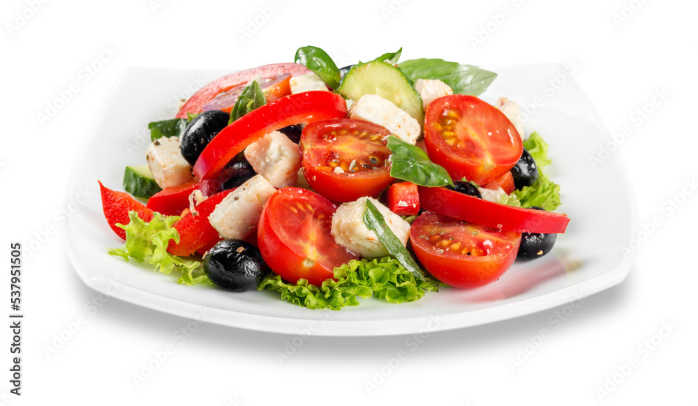 Greek Salad - Feta Cheese, Olive and Vegetables, isolated on white