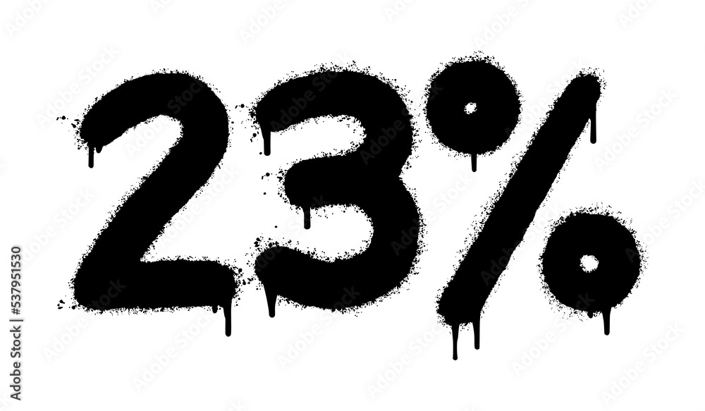 Spray Painted Graffiti 23 percent Sprayed isolated with a white background. graffiti 23 percent icon with over spray in black over white. Vector illustration.