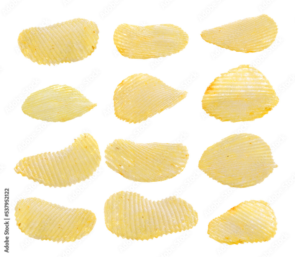 Set of potato chips isolated on transparent png