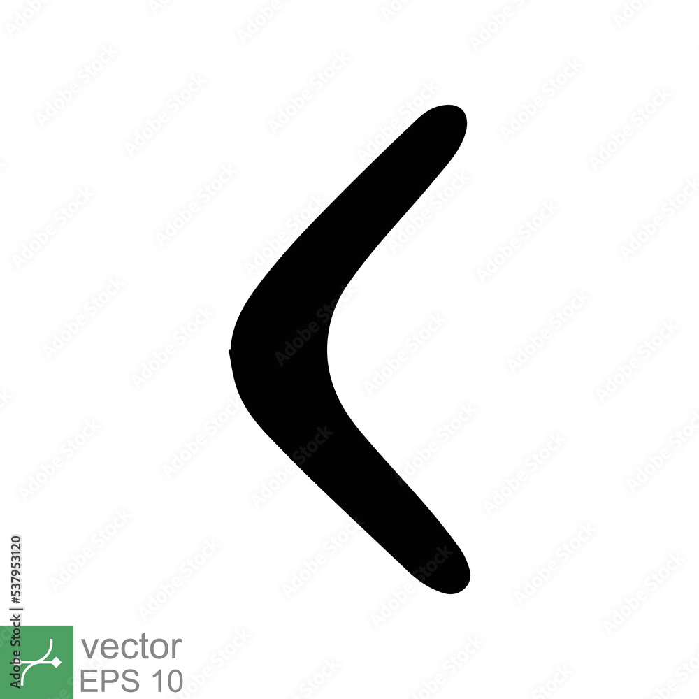 Boomerang icon. Simple solid style. Karma silhouette logo symbol, wood, black, handle, old weapon, sport concept. Glyph vector illustration isolated on white background. EPS 10. Boomerang icon. Simple solid style. Karma silhouette logo symbol, wood, black, handle, old weapon, sport concept. Glyph vector illustration isolated on white background. EPS 10.