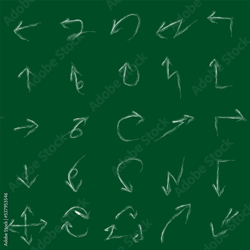 Various vector shapes hand-drawn in white.