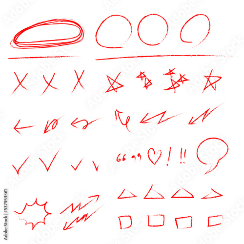 Various hand drawn vector figures in red.