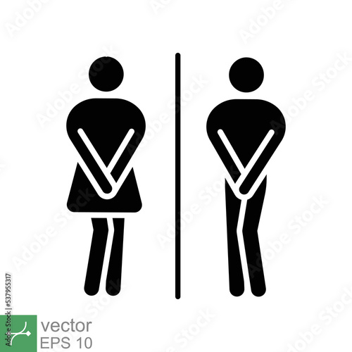 Funny toilet icon. Simple solid style. Girls and boys restroom pictograms, couple, desperate pee woman man wc, fun bathroom concept. Glyph vector illustration isolated on white background. EPS 10.