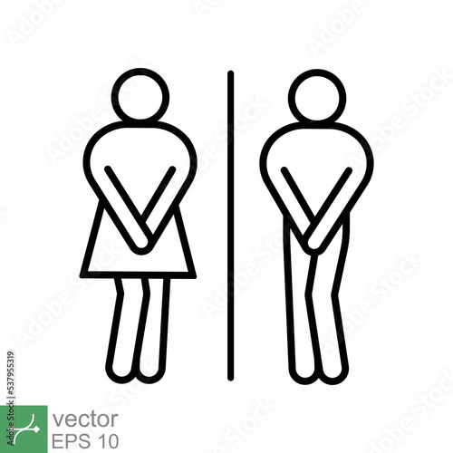 Funny toilet icon. Simple outline style. Girls and boys restroom pictograms, couple, desperate pee woman man wc, fun bathroom concept. Line vector illustration isolated on white background. EPS 10.