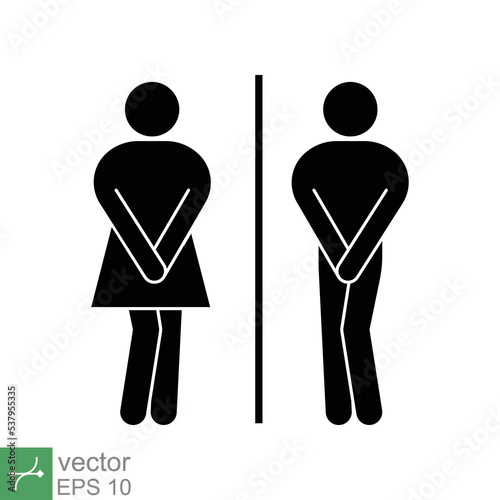 Funny toilet icon. Simple solid style. Girls and boys restroom pictograms, couple, desperate pee woman man wc, fun bathroom concept. Glyph vector illustration isolated on white background. EPS 10.