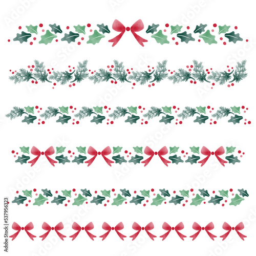 수채화 크리스마스 리스 프레임 라인 이미지 세트