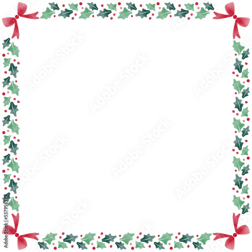 수채화 크리스마스 리스 프레임 배경 이미지