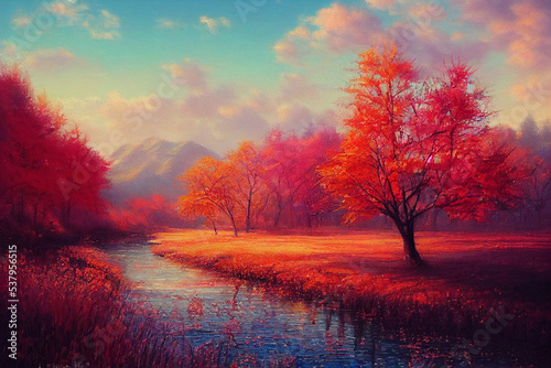 autumn landscape with lake and trees © dreamalittledream