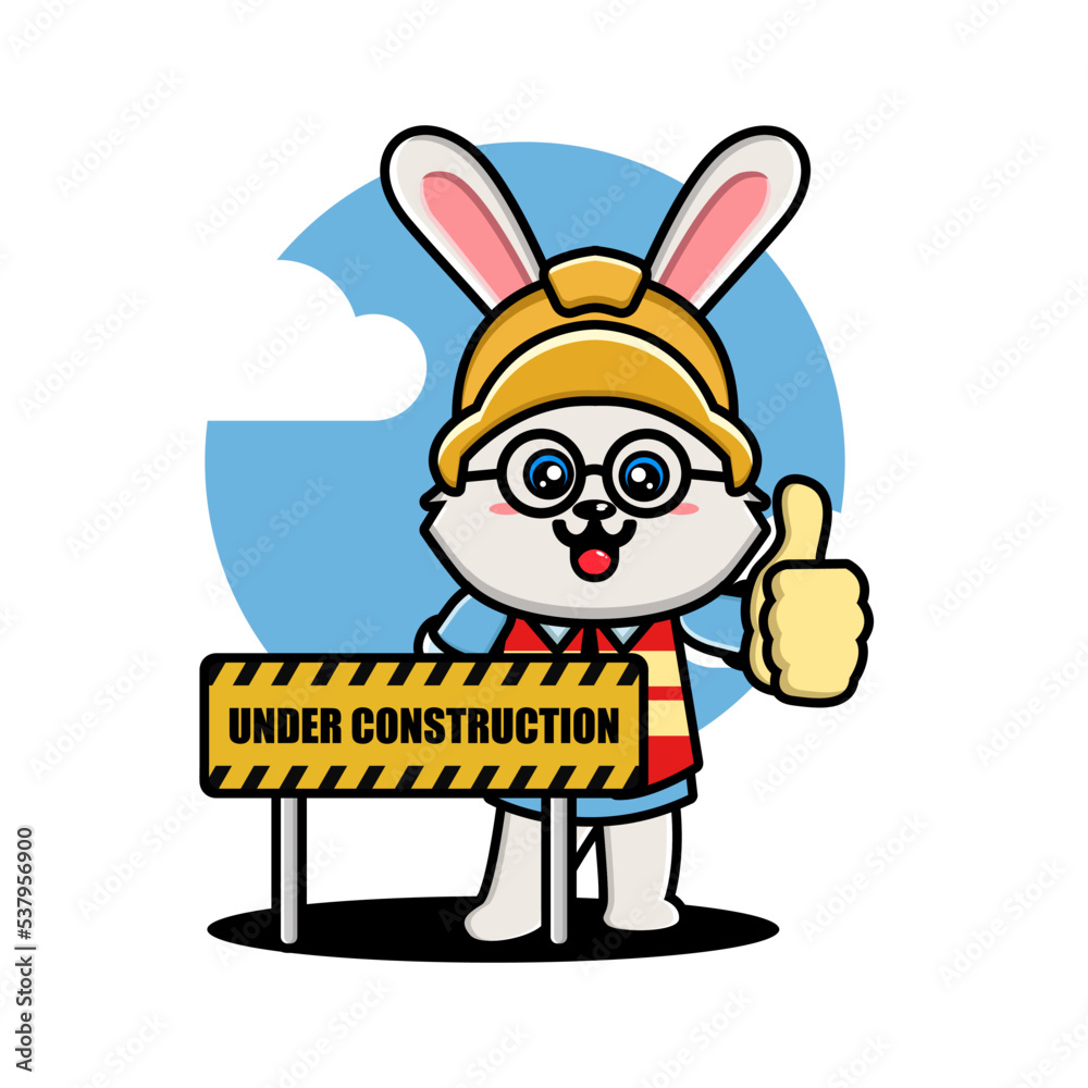 Cute rabbit construction worker cartoon
