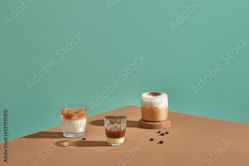 Vietnamese coffee with condensed milk in glass cups photo