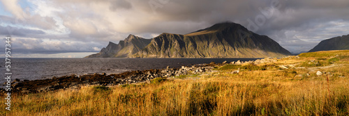 Hustinden mountain Flakstadoya Lofoten Islands photo