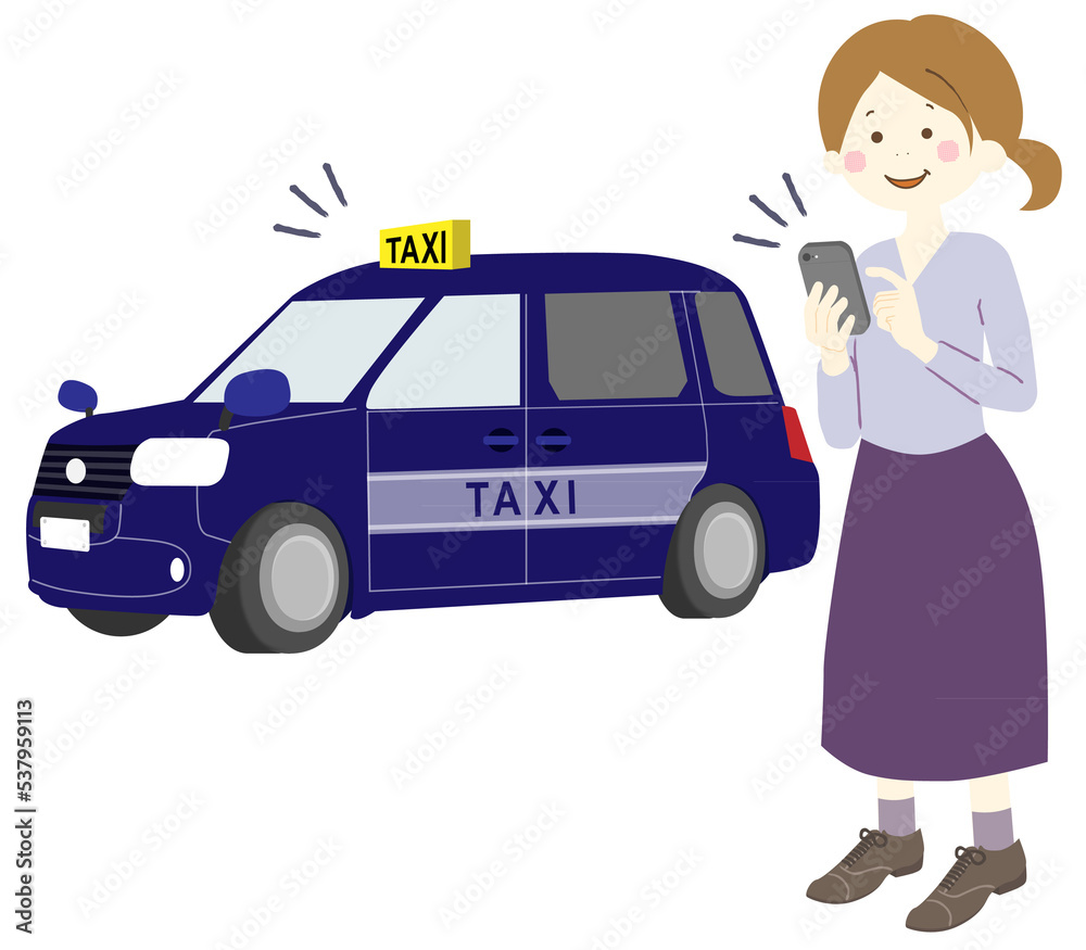 スマホを利用してタクシーを呼ぶ女性