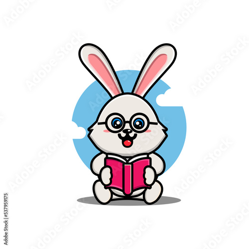 Cute rabbit reading book cartoon vector illustration