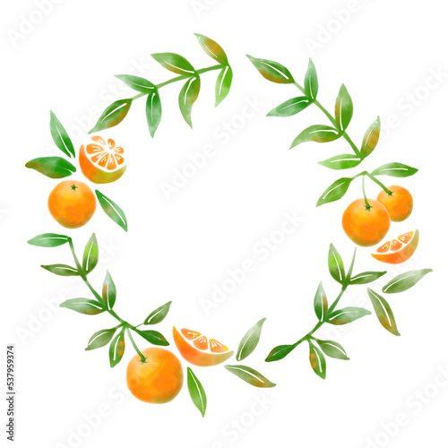수채화 트로피칼 원형 리스 테두리 일러스트 이미지