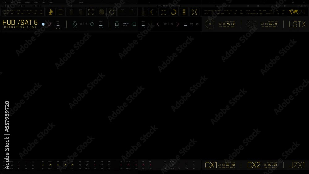 Futuristic digital interface screen. Streaming and flashing computer interface with map, satellite images and network status, levels and spectrum of signals, Extremely detailed. geopolitical situation
