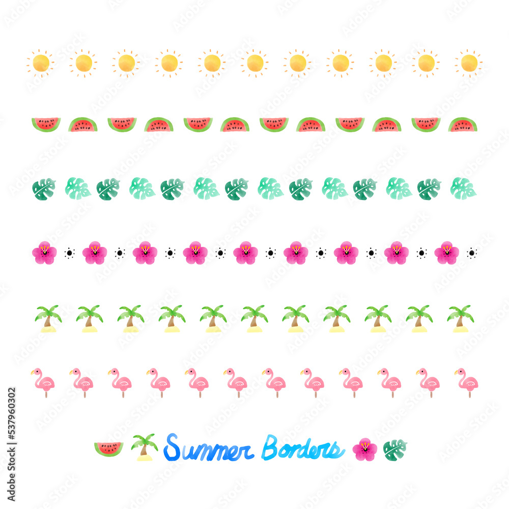 여름 트로피컬 수채화 꾸미기 라인 구분선 모음