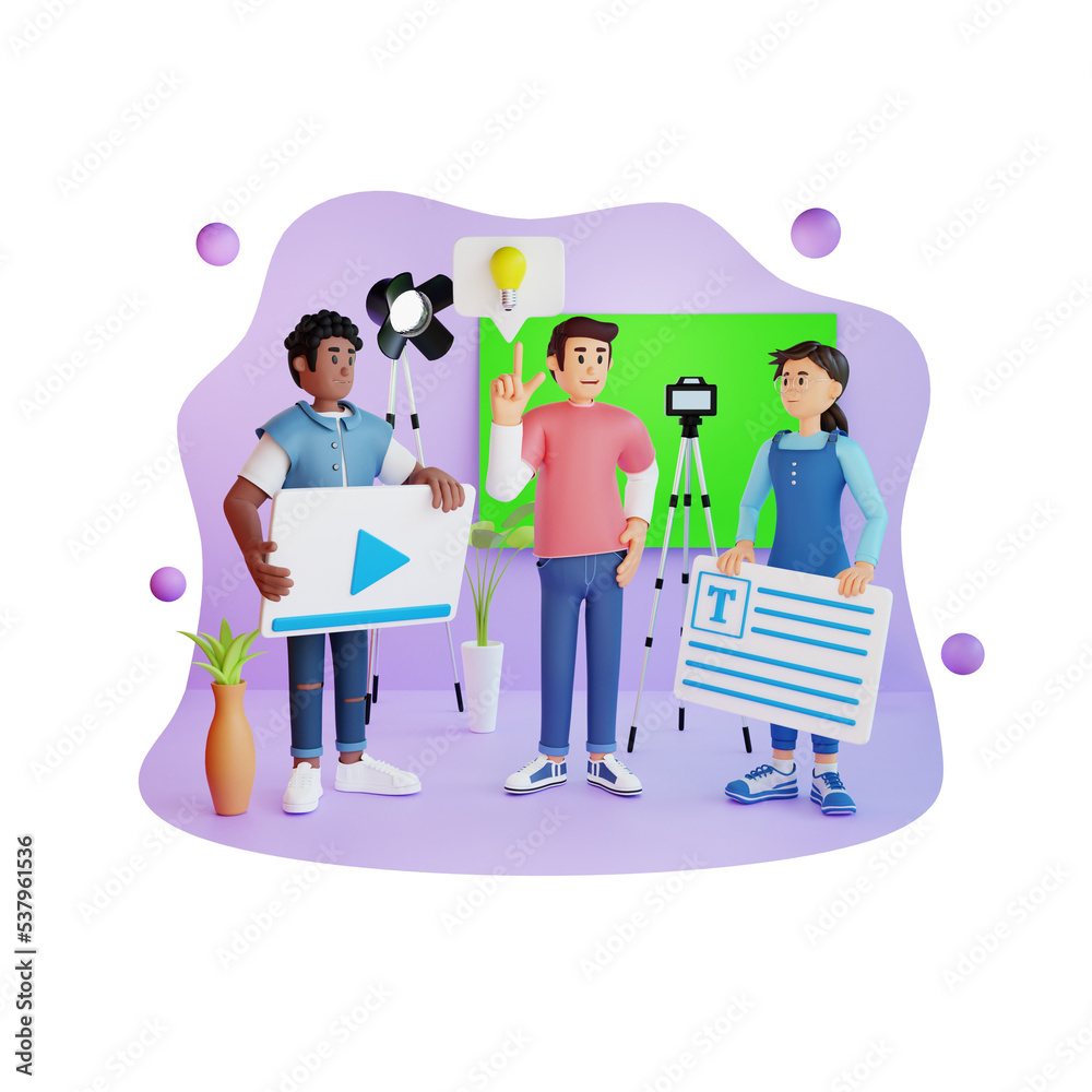 teenagers working create video content for marketing online, 3d character illustration teenagers working create video content for marketing online, 3d character illustration