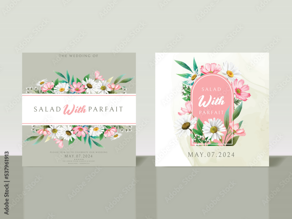 Elegant white and pink flowers wedding invitation card Elegant white and pink flowers wedding invitation card