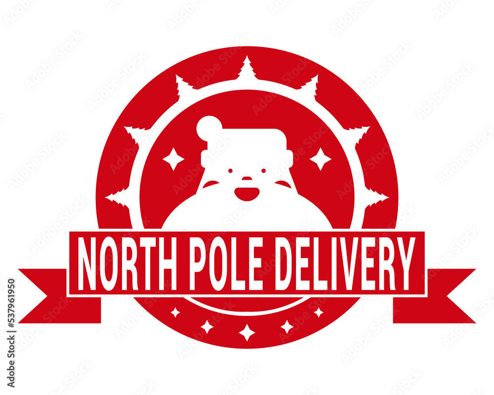 Obraz premium North Pole delivery. Xmas stamp design for a personalized gift bag from Santa Claus. Template for christmas handmade gifts. Vector illustration.