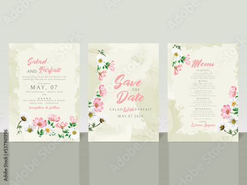 Elegant white and pink flowers wedding invitation card