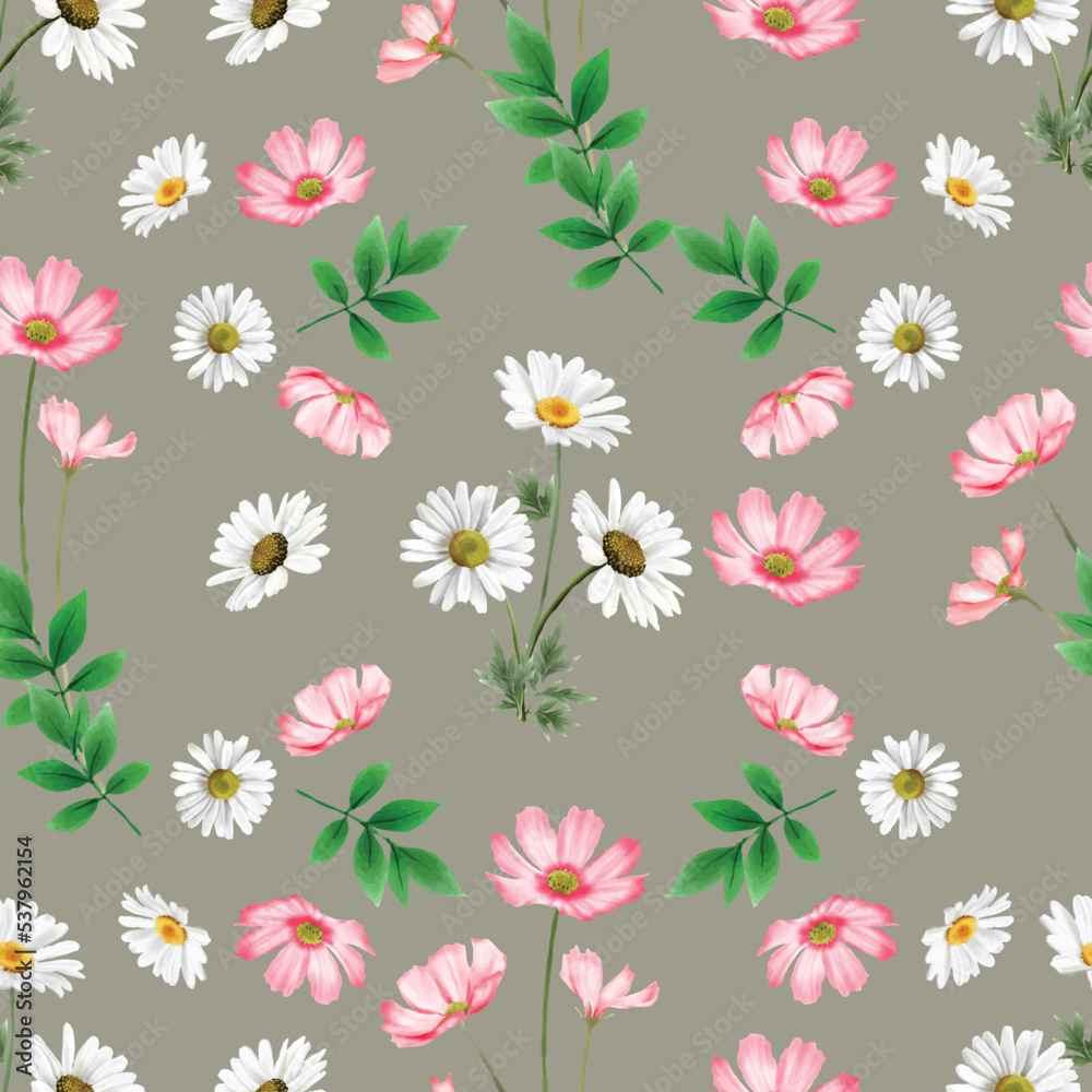 Elegant white and pink flowers seamless pattern