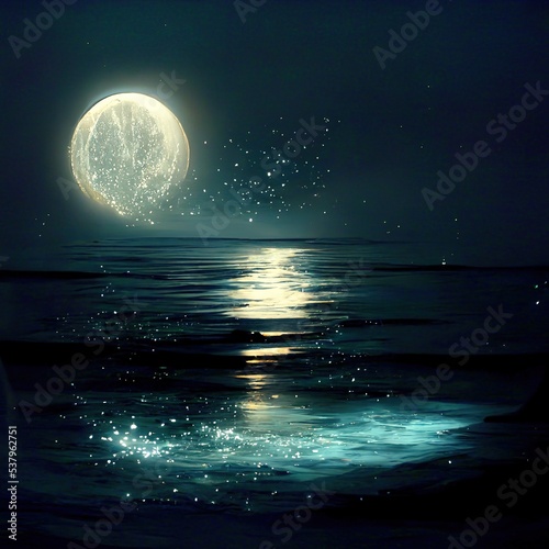 moonlight with star and sea photo