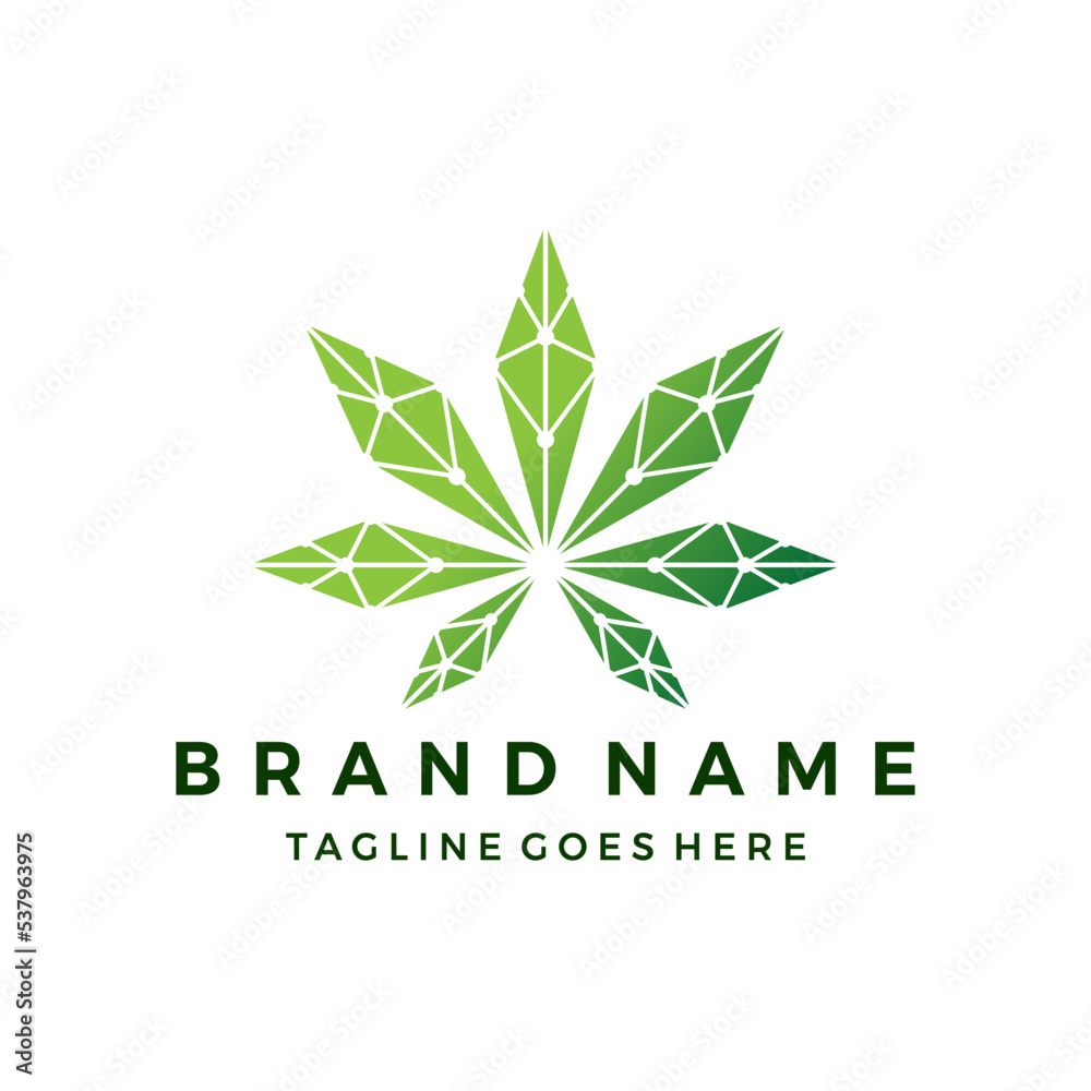 Cannabis tech logo design, digital CBD logo icon vector illustration