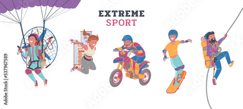 Set of extreme sports adventure lifestyles flat vector illustration on white