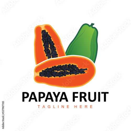 Papaya Logo Design, Vitamin Fruit Vector, Fruit Product Brand Illustration Icon