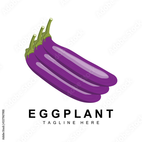 Eggplant Logo Design, Vegetables Illustration Purple Vegetable Plantation Vector, Product Brand Icon Template