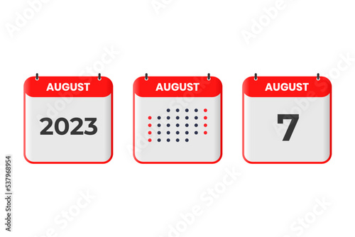 August 7 calendar design icon. 2023 calendar schedule, appointment, important date concept