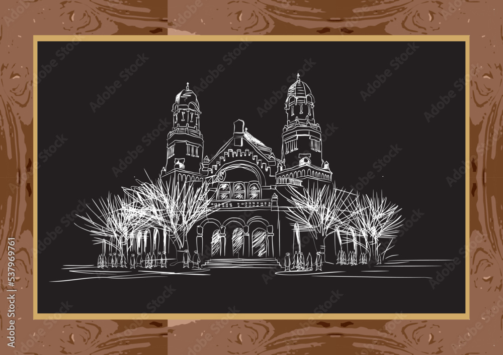Art print and wall decoration digital sketch of an old building, a former railroad office during the Dutch East Indies era in the city of Semarang, Central Java, Indonesia. Art print and wall decoration digital sketch of an old building, a former railroad office during the Dutch East Indies era in the city of Semarang, Central Java, Indonesia.