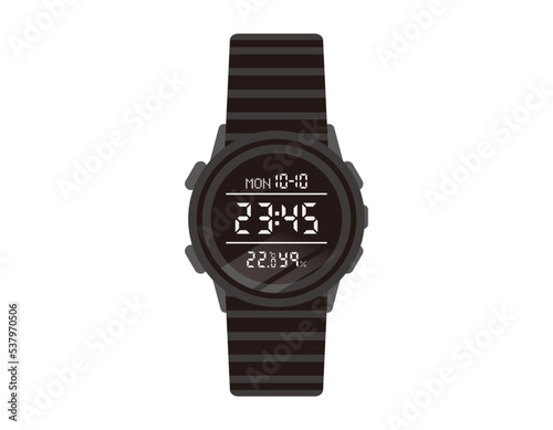 Vector illustration of a wristwatch with calendar, thermometer and hygrometer display functions. Vector illustration of a clock face.