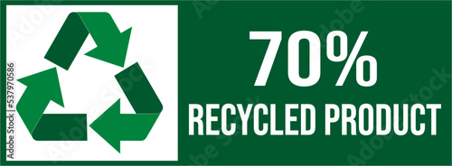 70% recycled product label icon sign