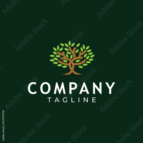 Leafy tree logo design with dark green background