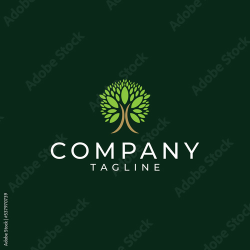 Leafy tree logo design with dark green background
