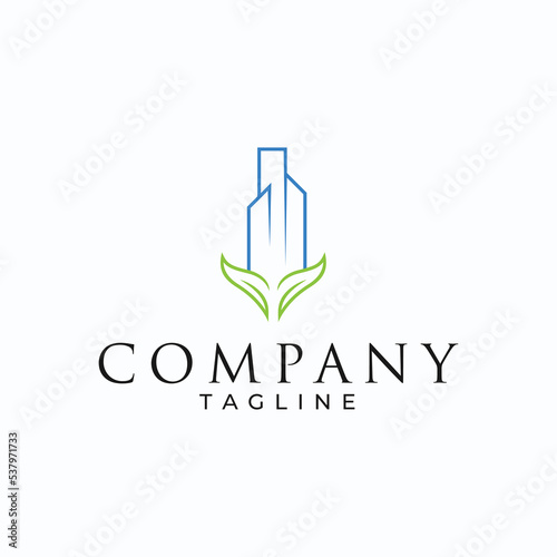 Building and foliage logo design, pro-go green industrial logo design