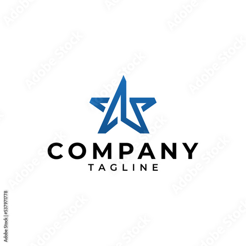 Star shaped monogram logo design on white background and blue logo.