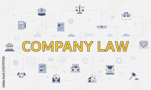 company law concept with icon set with big word or text on center