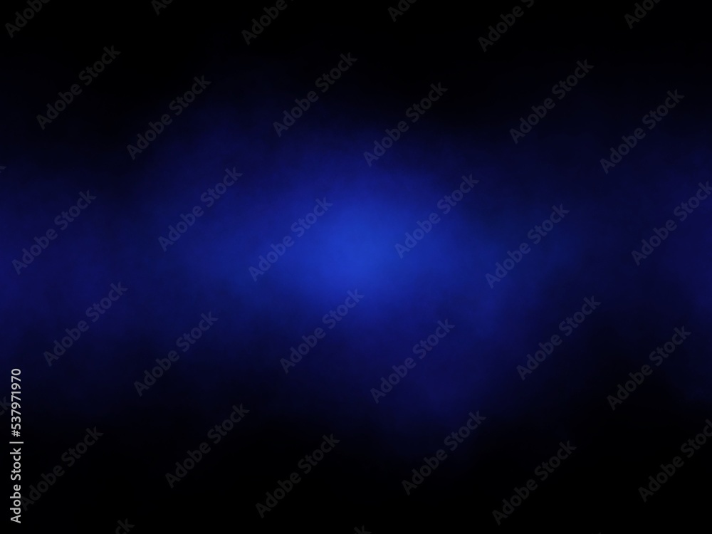 Fog with blue light in the middle of the darkness. Illustration created from a tablet, used as a background in abstract style.