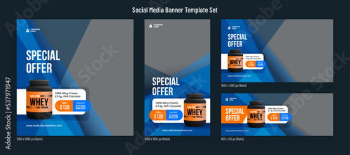 Gym fitness product promotion social media post template banner set