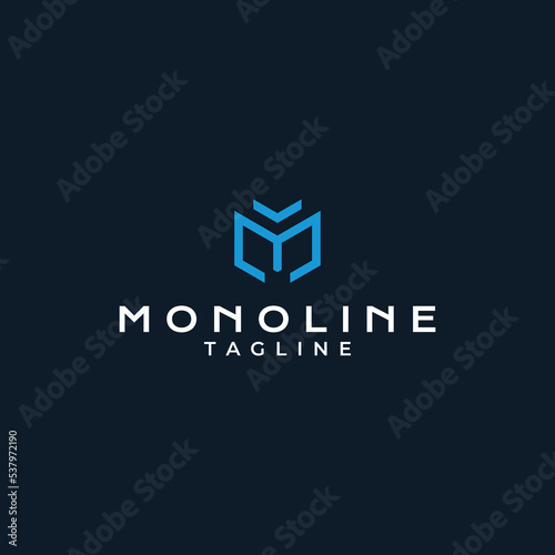 Blue M-shaped monogram logo design.